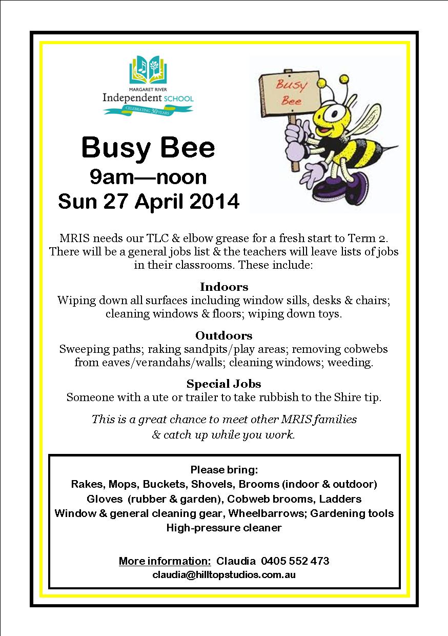 Busy Bee Flyer A5 Margaret River Independent School Busy Bee Flyer A5
